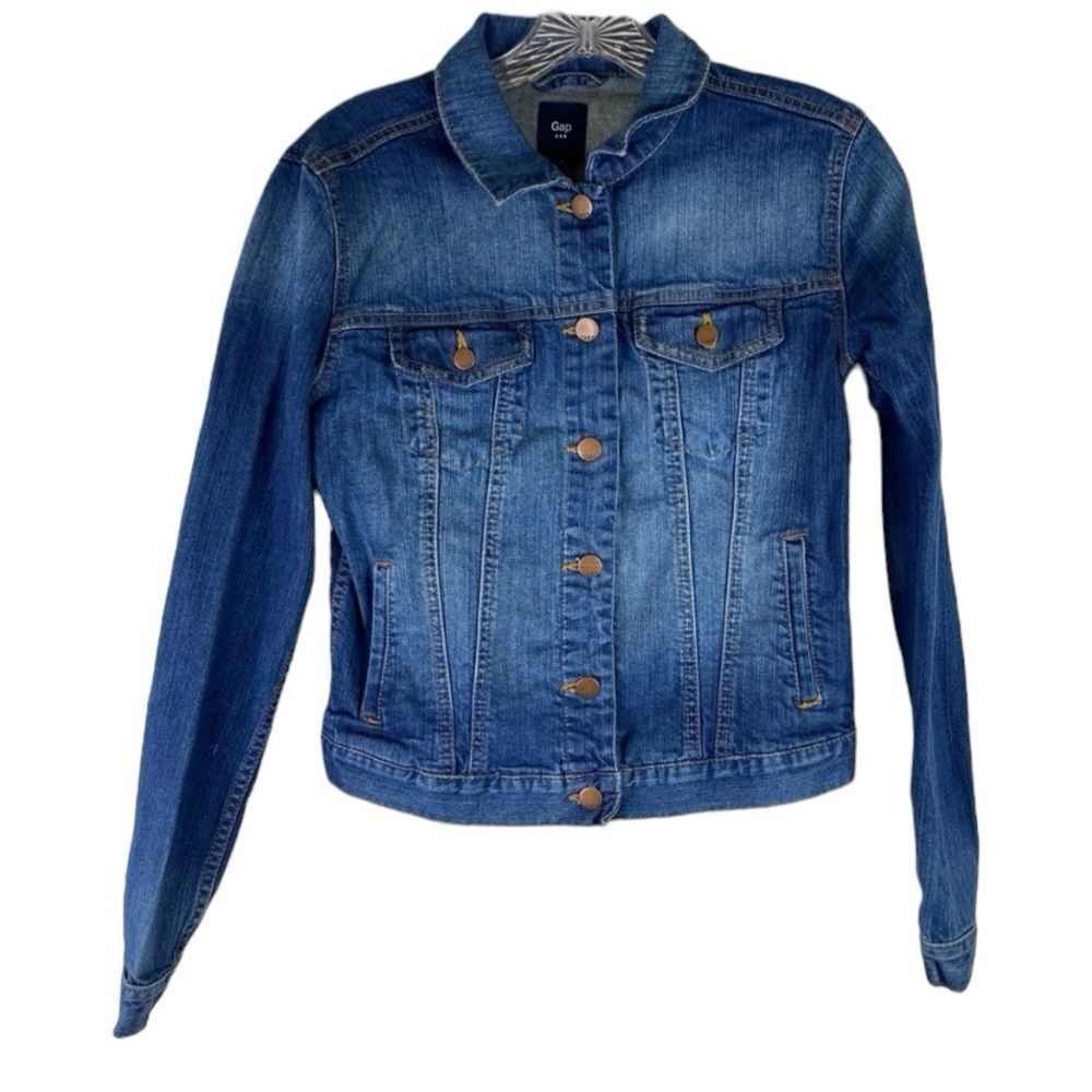 Gap Blue Jean Jacket Women’s XS Blue Trucker Button Down Pockets Stretch Denim